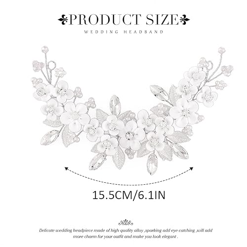 Miniatura 5 de Unicra Flor plateada novia boda pelo vid perla pieza de pelo de novia diamantes de imitación accesorios para el cabello hoja diadema para mujeres y