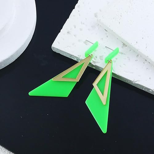 Miniatura 2 de Aretes de neón retro de los años 80 para mujer, aretes colgantes de neón triangulares acrílicos, coloridos aretes geométricos de gota, brillantes