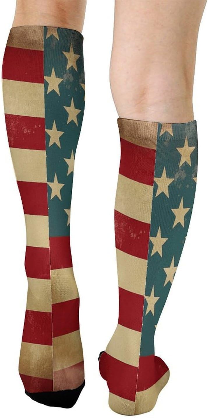 Vintage American Flag 4Th of July Knee High Soccer Socks Moisture Wicking