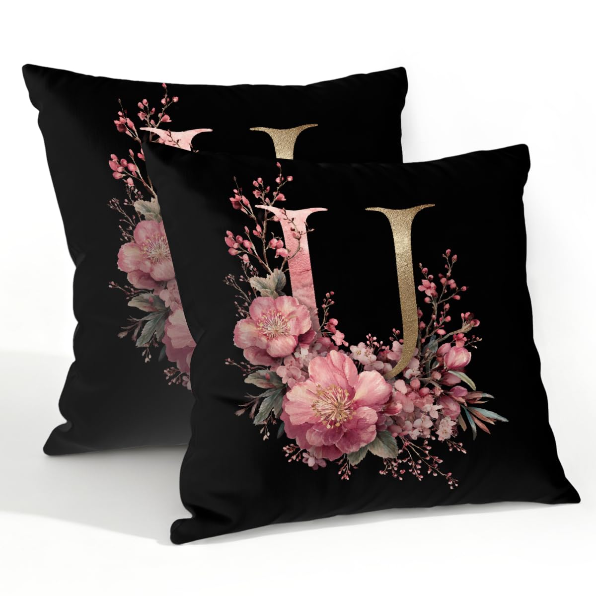 Outdoor Pillow Covers Waterproof Pillowcases 22x22in Set of 2 Boho Flower Alphabet U Decorative Throw Cushion Case for Couch Sofa Garden Patio Furniture