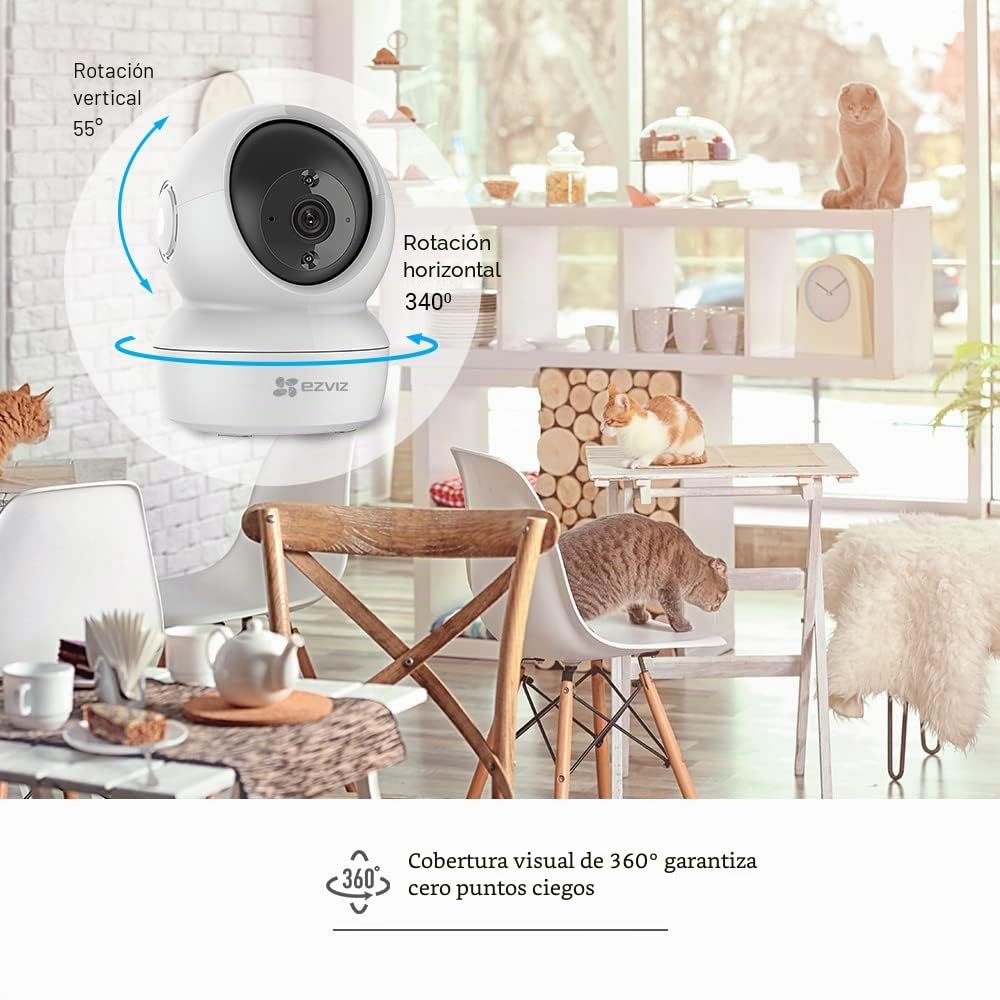 EZVIZ H6c - Cámara de seguridad PTZ Full HD para interiores Smart Home Security con seguimiento de 2 MP, visión nocturna inteligente, seguimiento automático de movimiento WiFi, compatible con tarjeta