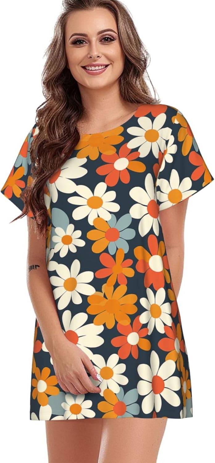 Dujiea Women's Short Sleeve Nightgown - Soft Knee-Length Nightshirt | Comfy A-Line Nightdress Ladies Pajama Dress