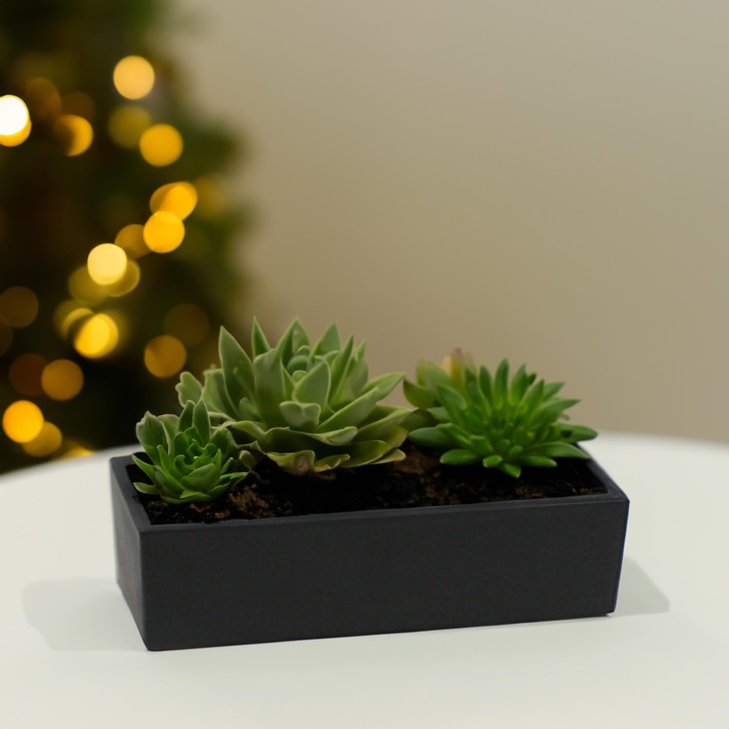 WGVI Long Rectangle Ceramic Planter Vase in Black 14" x 4" x 4"H, Rectangular Box Block Terrarium Pot, Flower Arrangement, Tabletop Centerpiece, Home Decor Organization Storage Container, 1 Pc.