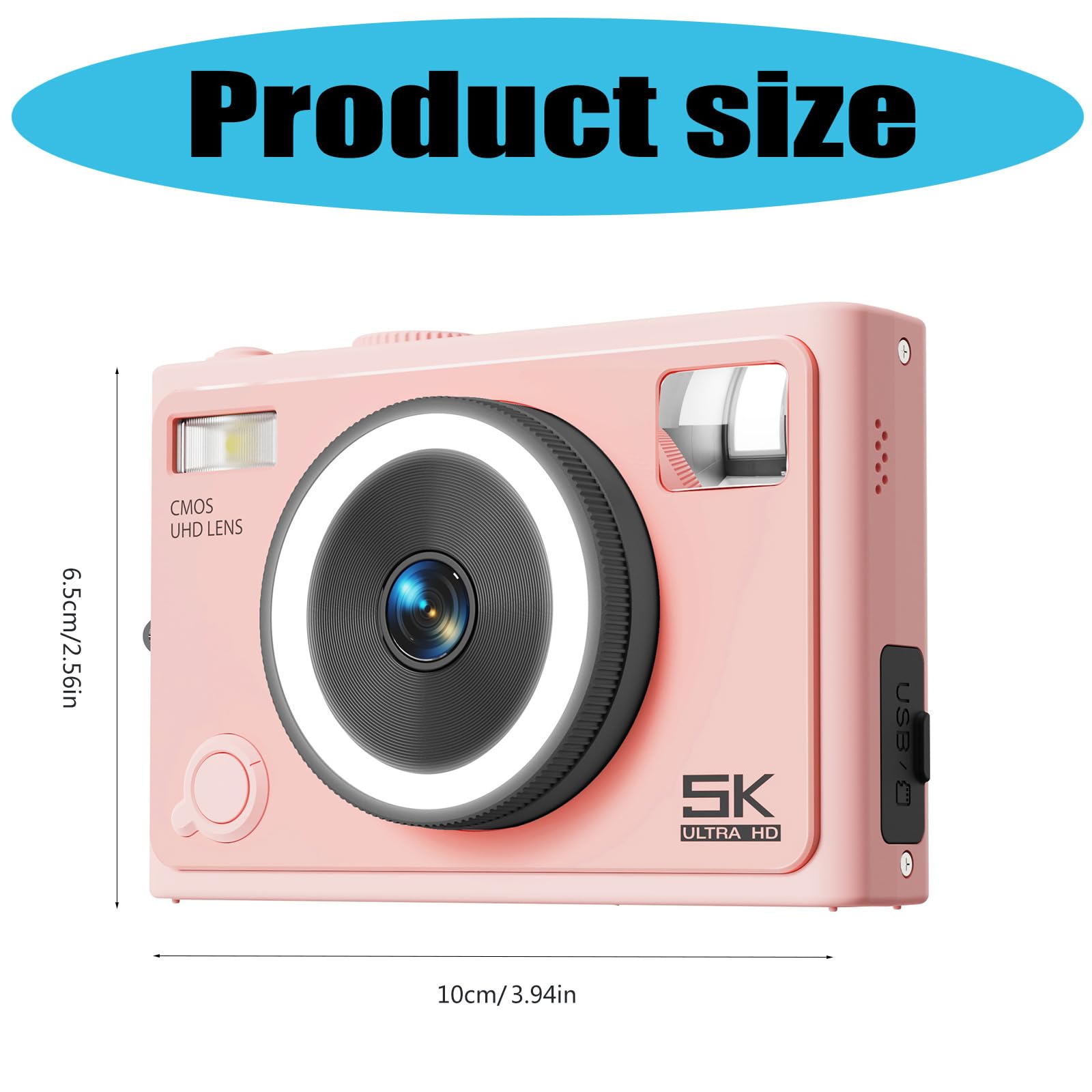 Fotocamera digitale 64MP 5K con filtri bellezza Doppia lente anteriore e posteriore per Vlog Fotografia viaggio Bambini Adulti Regalo Fotocamera per principianti