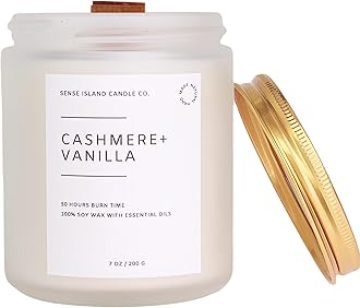 Crackling Wood Wick Vanilla Cashmere Scented Candle Natural Soy Wax 50 hrs Long Lasting Hand-Poured Highly Scented Crackle Wooden Wick Soothing Sound