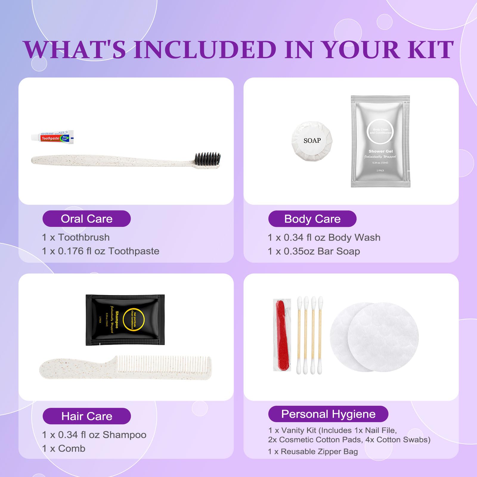 Kit da toeletta da viaggio, kit di igiene personale usa e getta, 7 in 1, kit di articoli da toeletta di base per uomini e donne, forniture per la cura dei senzatetto, kit di beneficenza per
