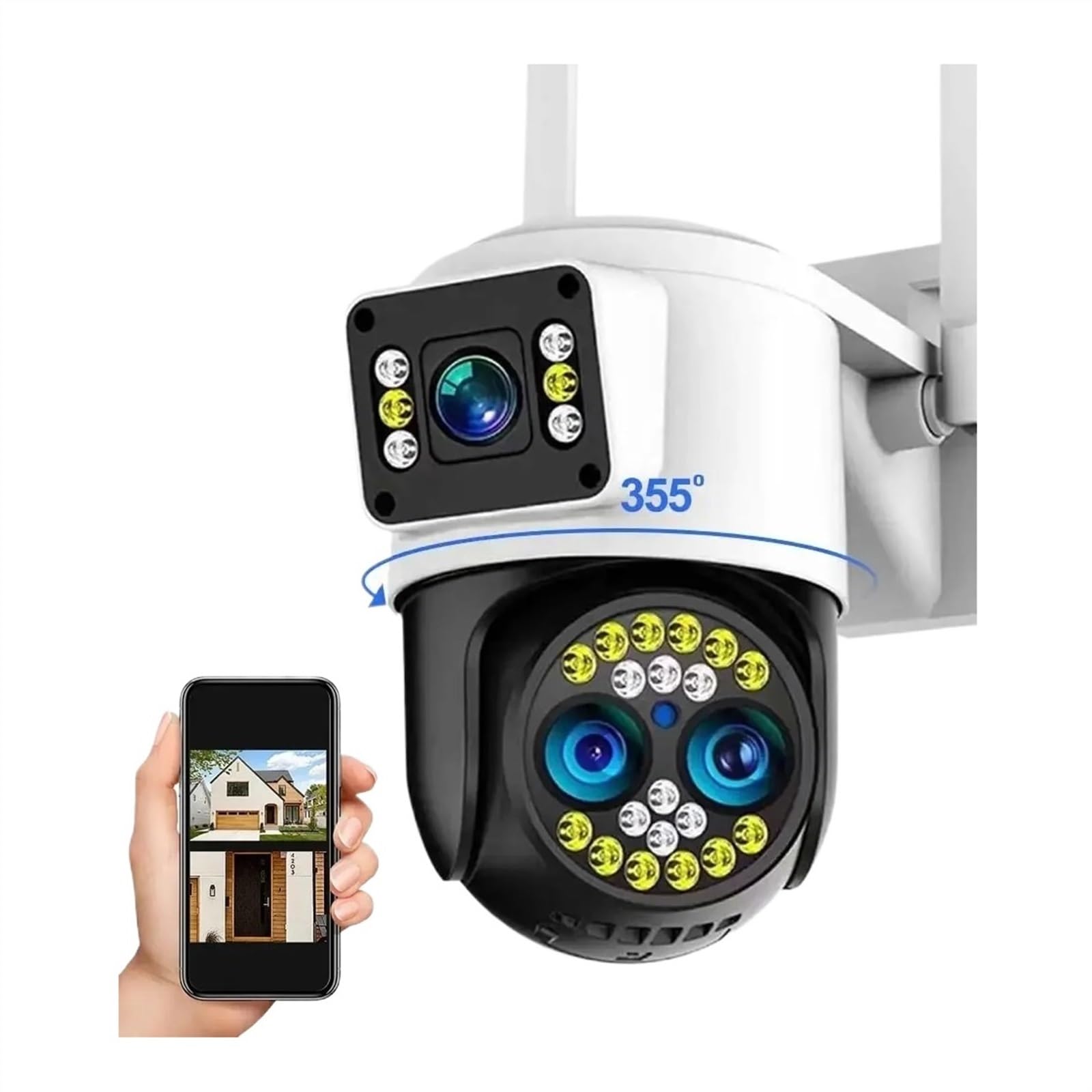 4K 8MP Tre lenti Doppi schermi Zoom 10X Telecamera PTZ Audio bidirezionale Visione notturna a colori Monitoraggio automatico IP esterna Installazione semplice(4MP Camera 64GB)