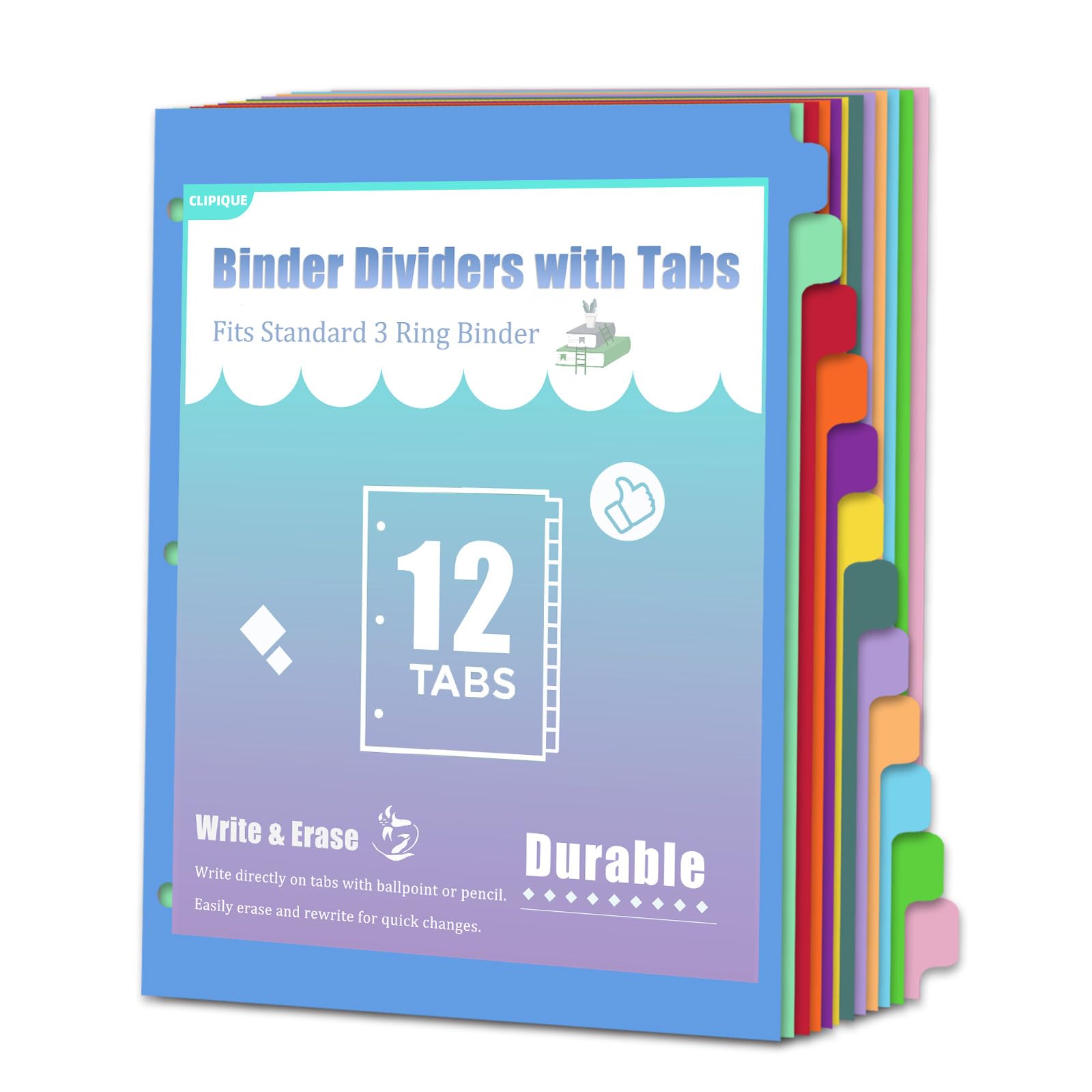 12-Tab Binder Dividers with Tabs for 3 Ring Binder, Write & Erase, Monthly Dividers for 8.5 x 11'' Letter Size Papers, Assorted Color, 1 Set image 8