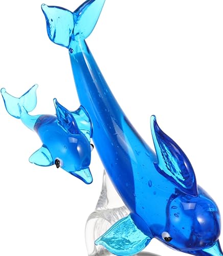 Miniatura 3 de NOLITOY Figura de delfín de cristal, escultura animal de mar, estatua de pisapapeles azul para decoración de escritorio de oficina en casa