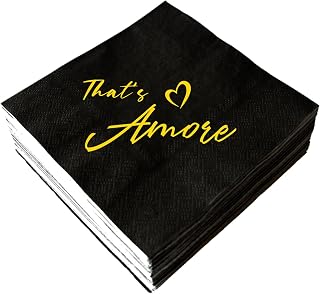 SWEETTALA That's Amore Napkin 50 Pack Black & Gold Italian Wedding Engagement Bachelorette Bridal Shower Party Decorations Thats Amore Paper Cocktail Napkin 3-Ply