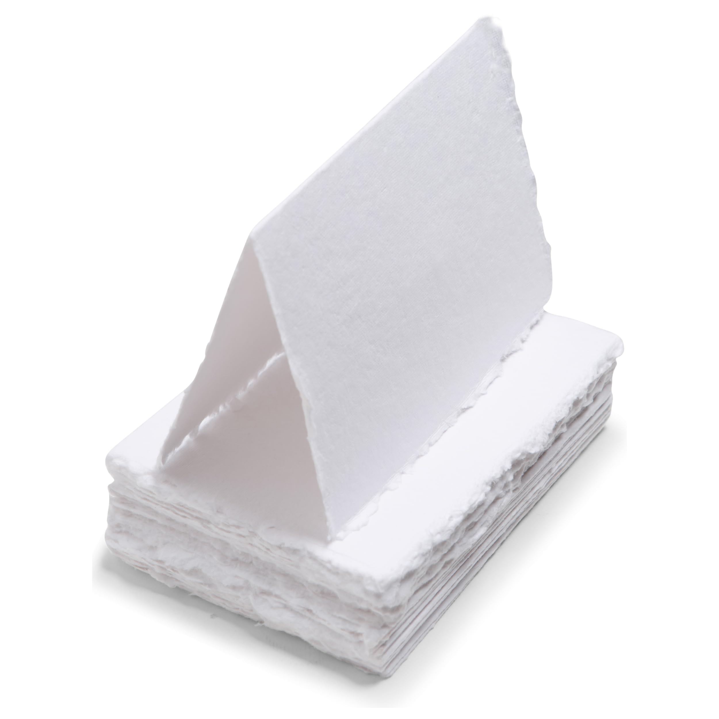Wanderings Handmade Deckle Edge Tent Cards – Folded to 2"x3.5" / 5x9 cm – 150 GSM - 25-Pack – Textured Cotton Paper – Ideal for Blank Names, Table Settings, Gift Tags, Love Notes