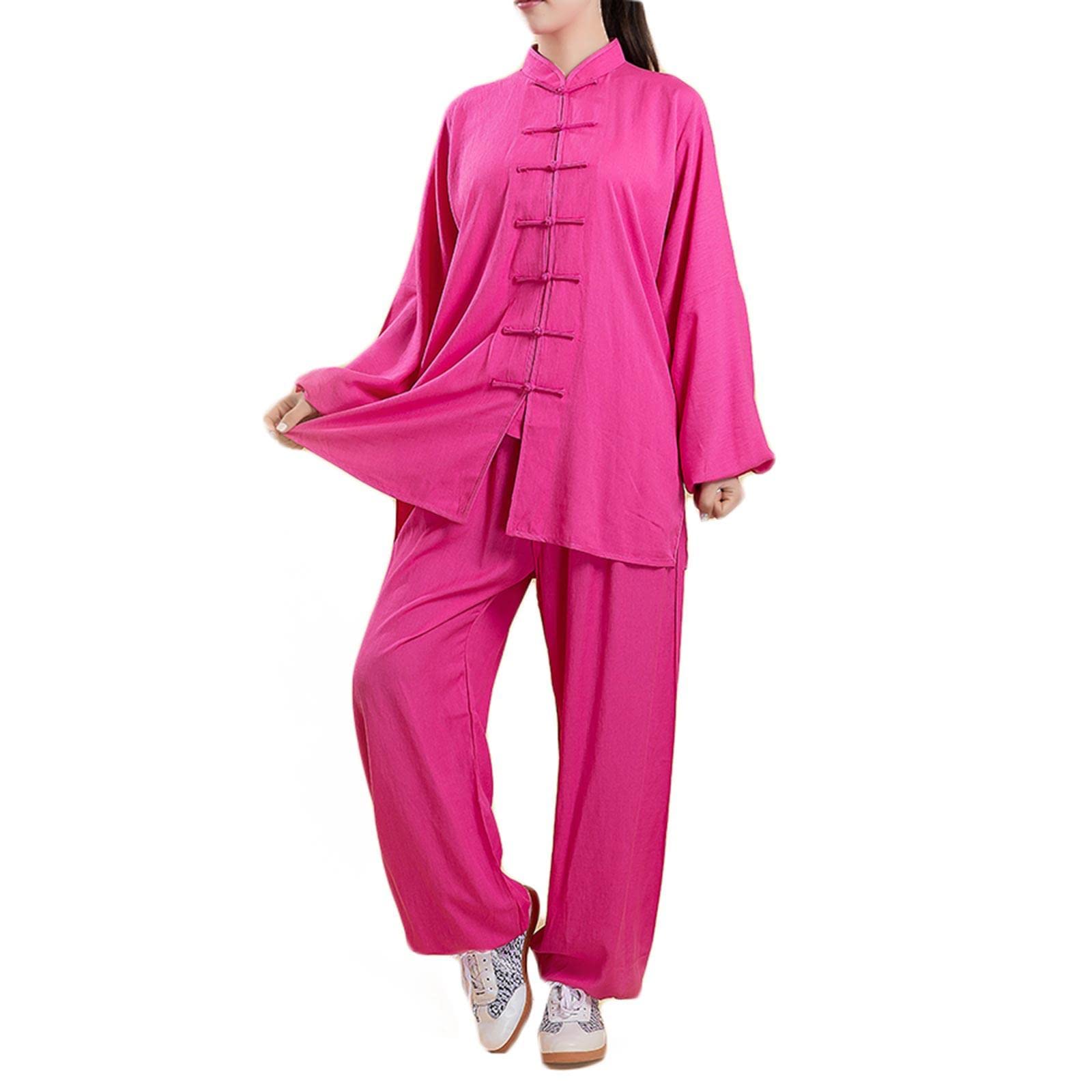 Tai Chi mundur mężczyźni kobiety sztuki walki ubrania treningowe kung fu zestawy strojów tradycyjne skrzydło chun mundur topy dole, różowy-XXXL