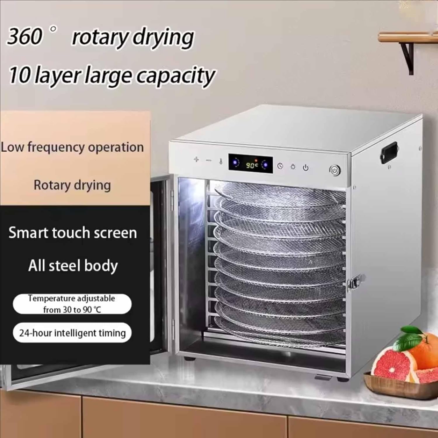 Vegetable Meat Drying Machine, Small Household Food Dryer 35.50× 47.50×43.50 Cm Rotary Adjustable Temperature Electric Fruits Dehydrator Suitable for Food Processing Plants,220V
