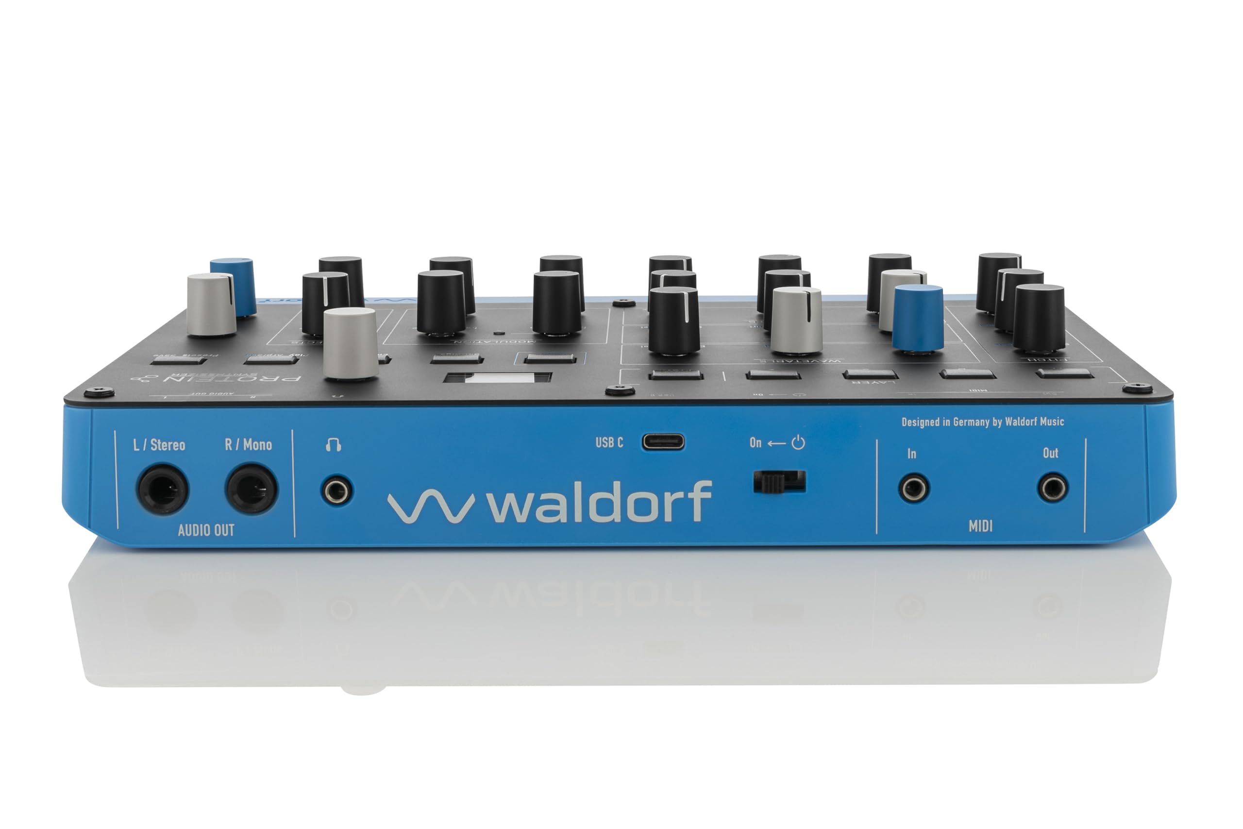 Waldorf Protein – 8-stimmiger Wavetable-Synth mit Microwave-ASIC-Oszillatoren, 4 Layer, Arpeggiator, Step-Sequencer, MPE, 2 Effektslots, USB-MIDI, kompakt & leicht