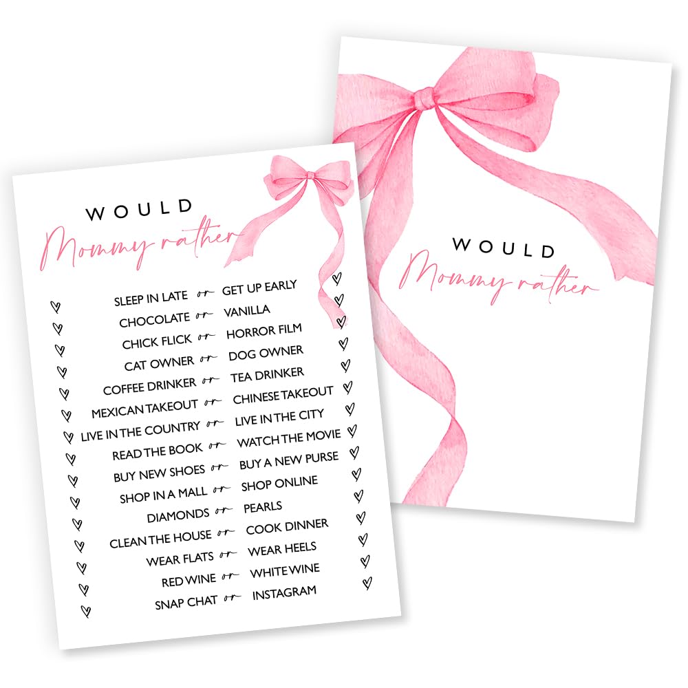 Wybgno Would Mommy Rather Baby Shower Game, 25 Pink Bow Ready-to-Play Cards, Fun Icebreaker Activity for Baby Girl Showers, Interactive Party Supplies