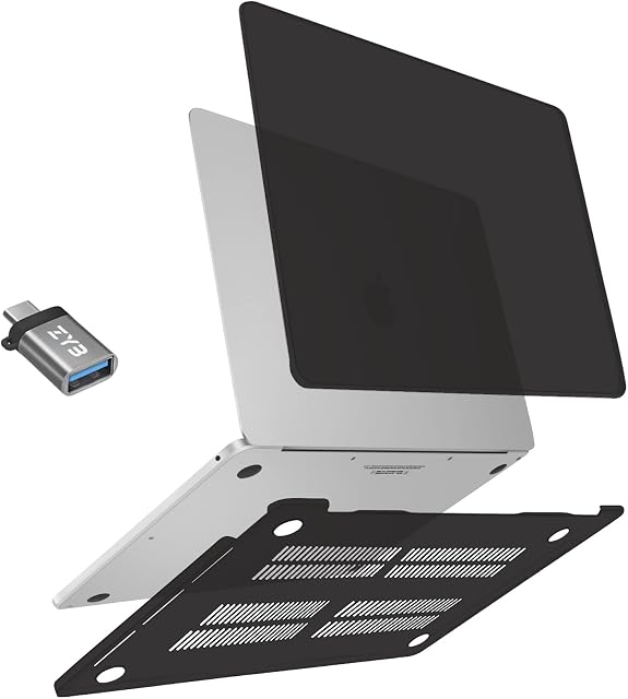 ZYB Compatible with MacBook Pro 13 Inch Case M2 M1 2022-2016 Release (A2338/A2289/A2251/A2159/A1989/A1706/A1708) Touch Bar, Plastic Slim Hardshell Hardcase Protective Matt Cover +USB-C Adapter, Black