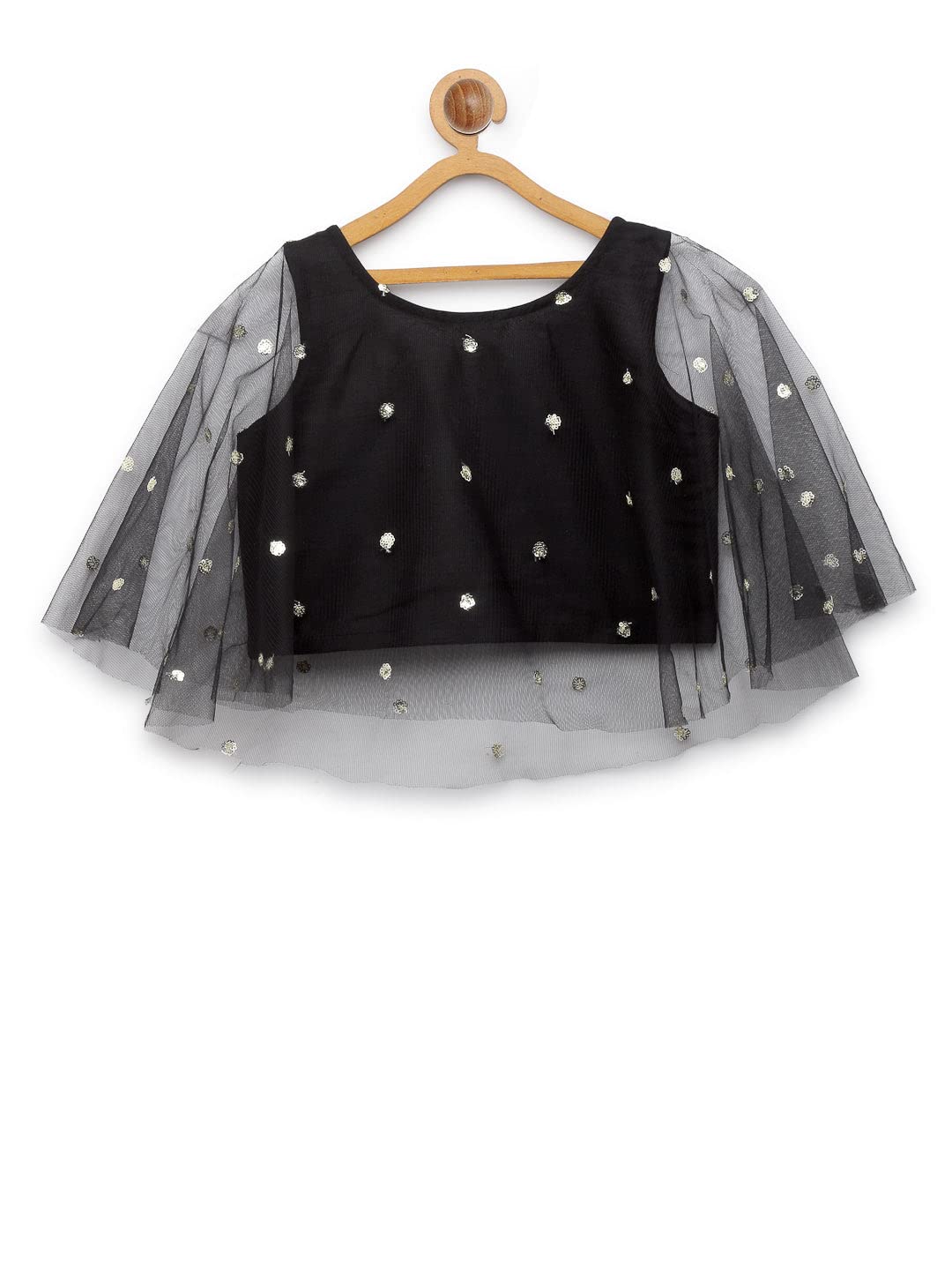 studio rasa Kids Girls Net Sequins Embroidered Cape Top for Festive Wedding (GTC12214/9-10_Black_9-10Y) 3