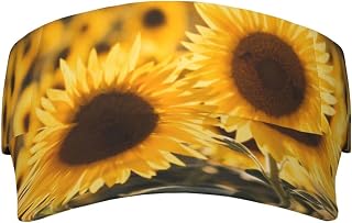 Sunshine Sunflowers Printed Visor Hats for Women Adjustable Sun Protection Visor for Golf Tennis Running Summer Beach Black, Black, One Size, Black, One Size