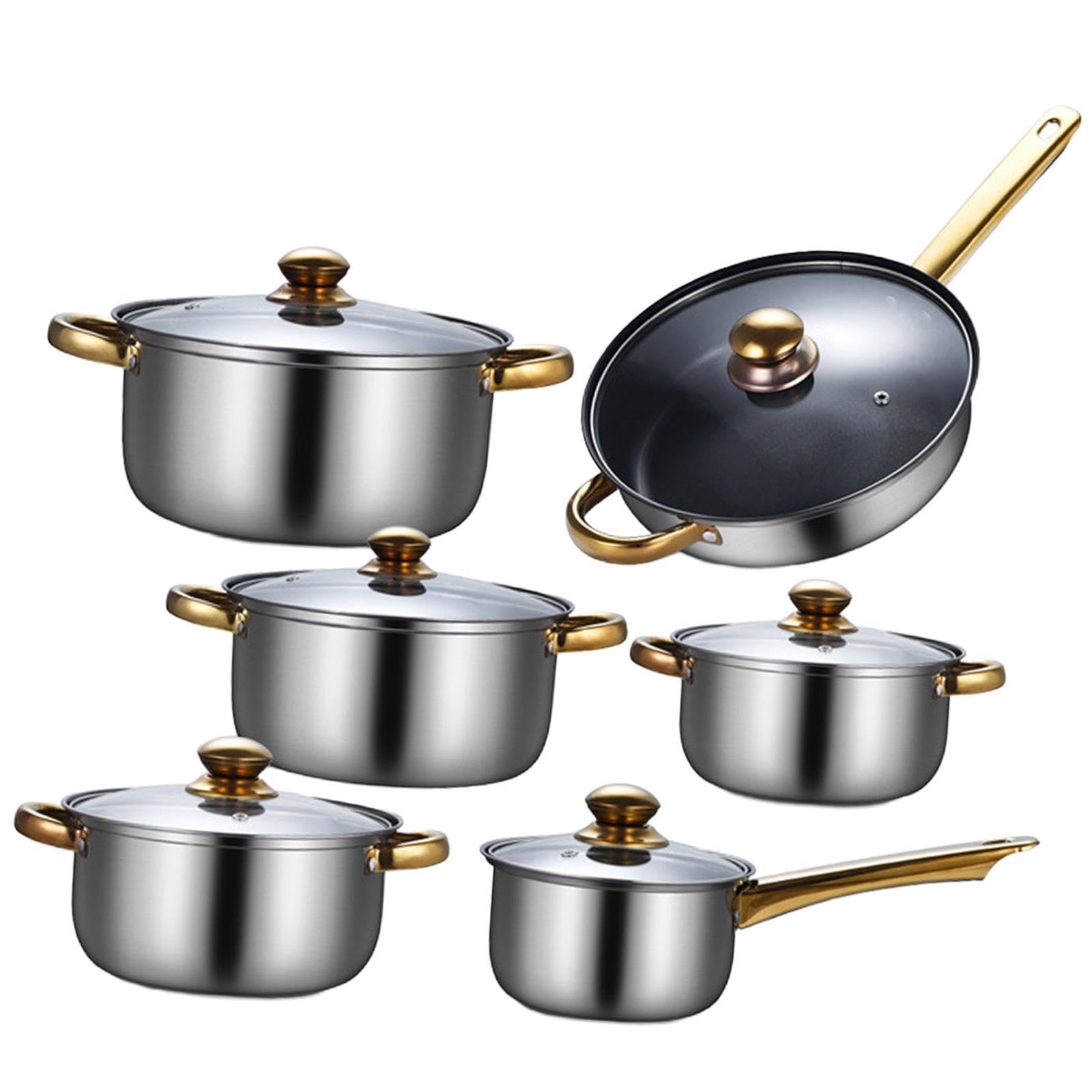 Set di pentole eleganti con coperchi,Pentole con pentola per zuppa | preparazione dei pasti in famiglia a casa, distribuzione del calore rapida e uniforme, set di pentole per cucinare, di