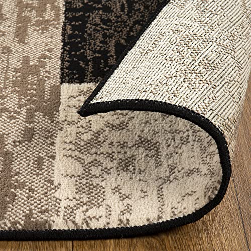 Superior Indoor Large Square Area Rug With Jute Backing For Kitchen, Bedroom, Living Room, Dorm, Perfect For Hardwood Floors - Rockwood Modern Geometric Design, 5' X 5', Chocolate #TOP2