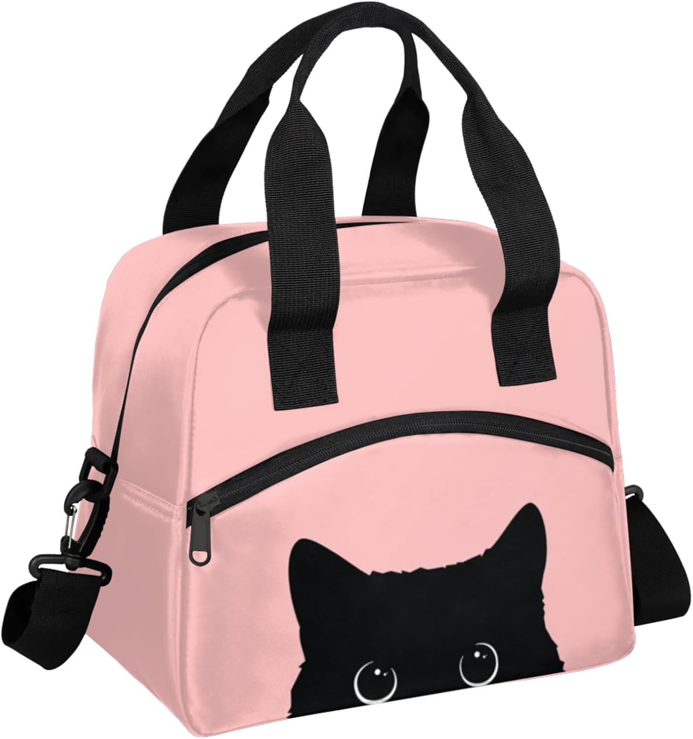 Lunch Bag for Women Adult Cute Black Cat Reusable Insulated Lunch Box with Adjustable Shoulder Strap,Waterproof Portable Cooler Tote Bags for Work Picnic Beach Travel Office (Cute Cat)