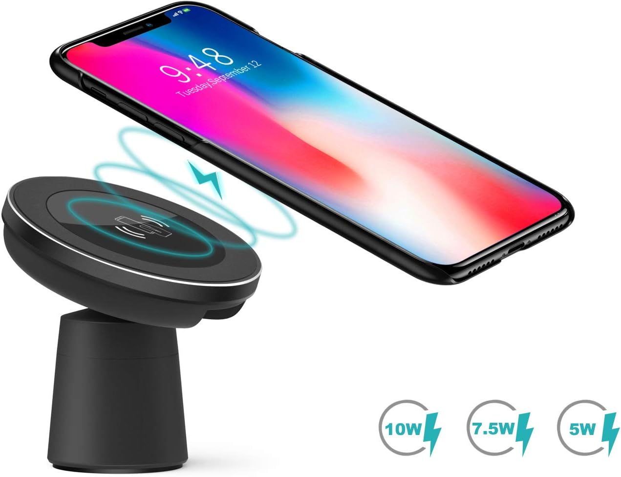 Magnetic Wireless Car Charger, Bamkoo Car Mount Phone Holder Fast Charging for iPhone 11/11 Pro/11 Pro Max/Xs/XS Max/XR/X/8/8 Plus, Samsung Galaxy S10e/S10/S10+/S9/Note 10/9 and All QI-Enabled Devices