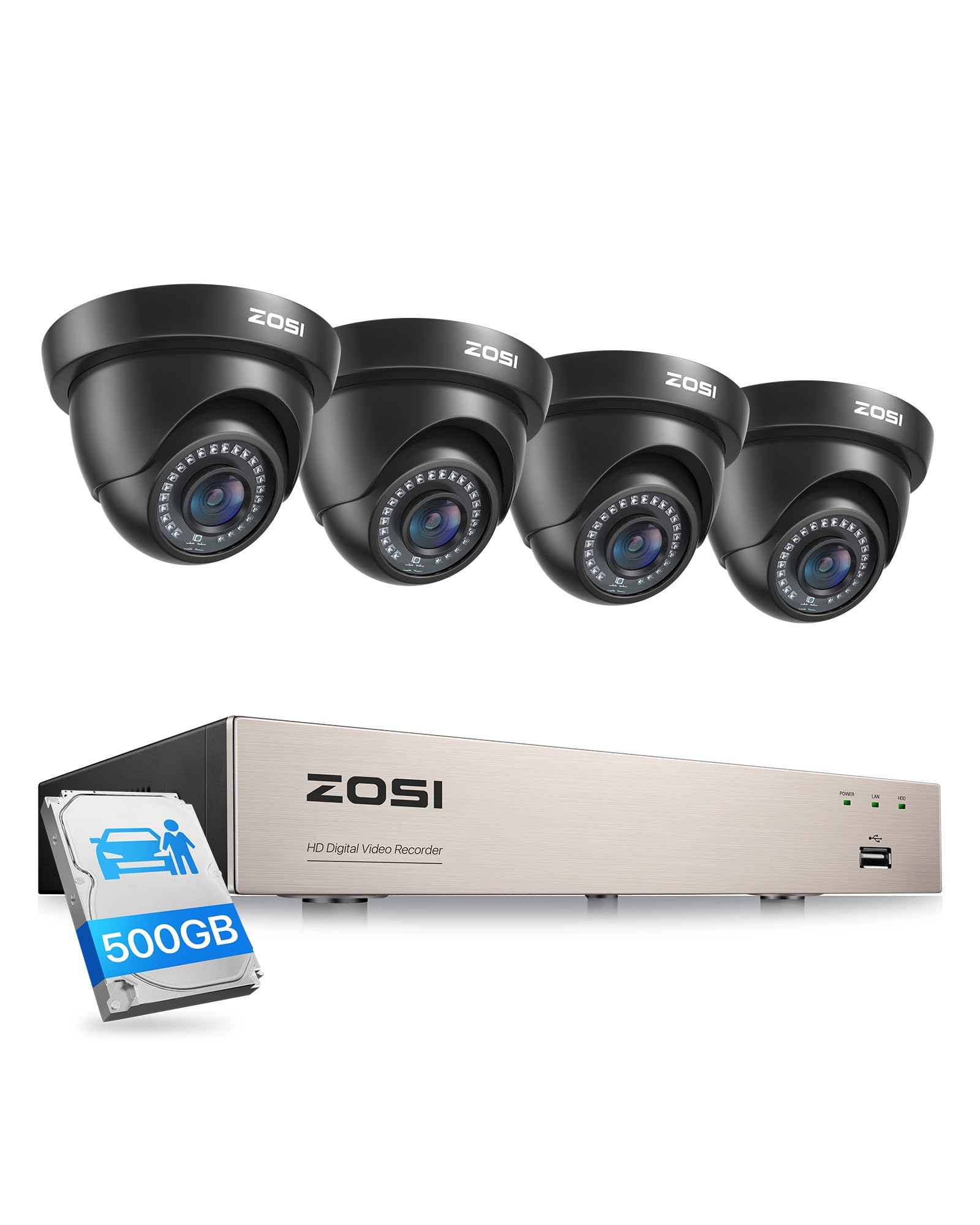ZOSI 1080P Home Security Camera System with 1TB Hard Drive,5MP Lite H.265+ 8Channel HD-TVI Wired DVR and 4X 1080P 1920TVL HD Indoor Outdoor Night