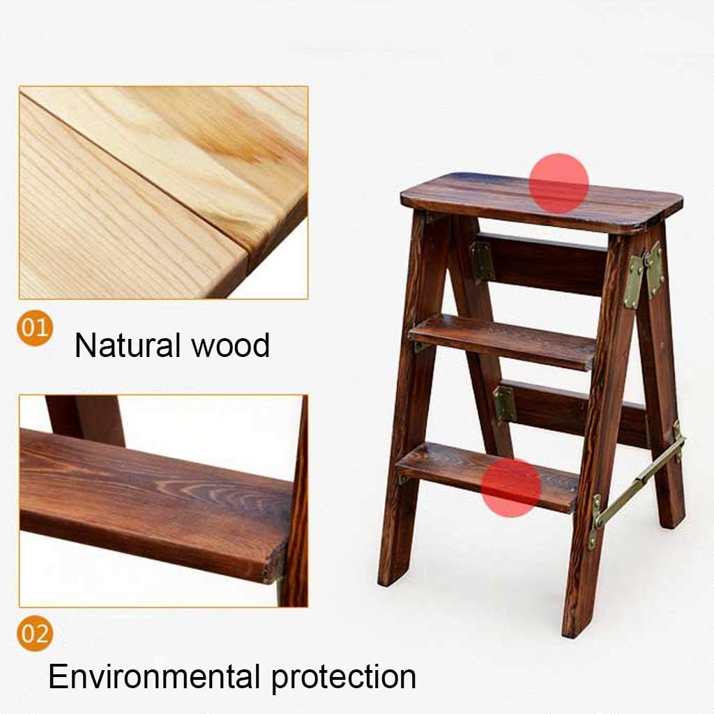 Step Stool,2 in 1 Lightweight Folding Portable Multifunctionalfolding Step Stool,3-Step Ladder Stool Wood (B)