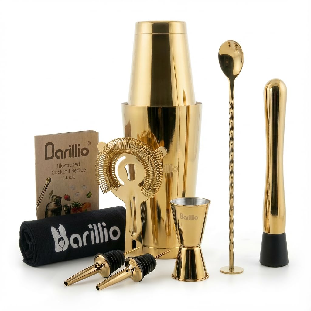 Barillio Gold Boston Shaker Set - Stainless-Steel, Weighted Martini Cocktail Shaker Set w…
