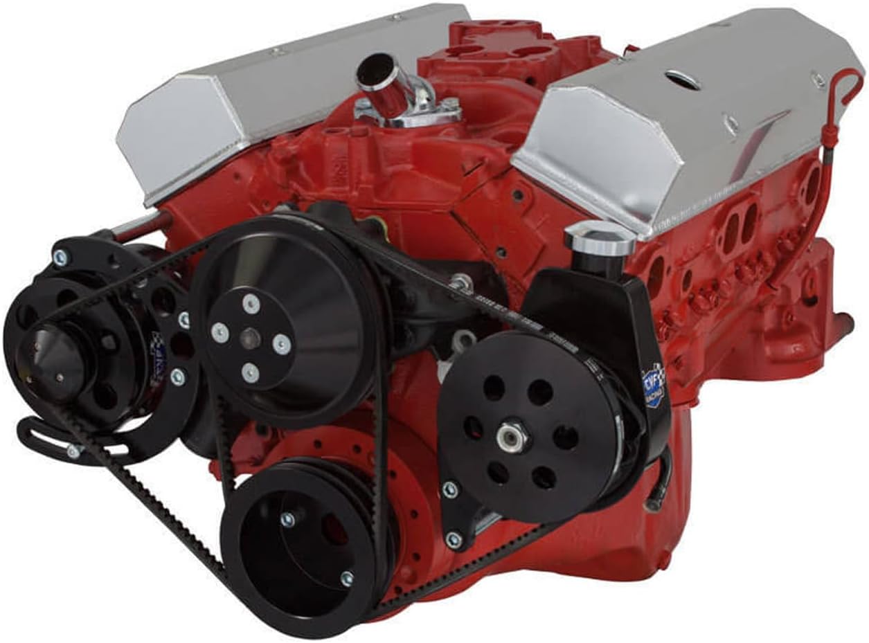 Black Small Block Chevy V-Belt Kit - Power Steering and Alternator
