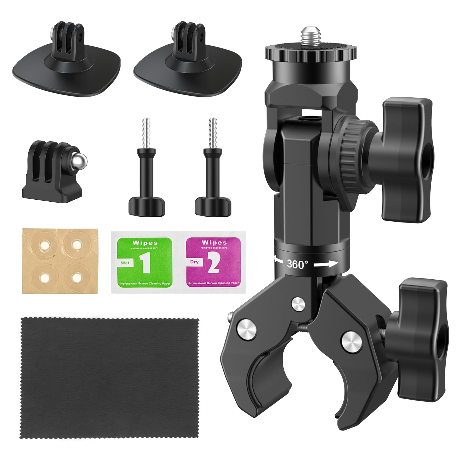 Motorcycle Mount Clamp for Insta360 X5/X4/X3,Handlebar Clip with 1/4" Interface for DJI Action 5 Pro/4/3,Flexible Adhesive Mount Base for GoPro Hero