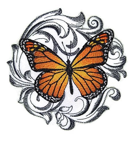Custom and Unique Amazing Colorful Butterflies [Monarch with Baroque ] Embroidered Iron On/Sew Patch [5" x5"] Made in USA