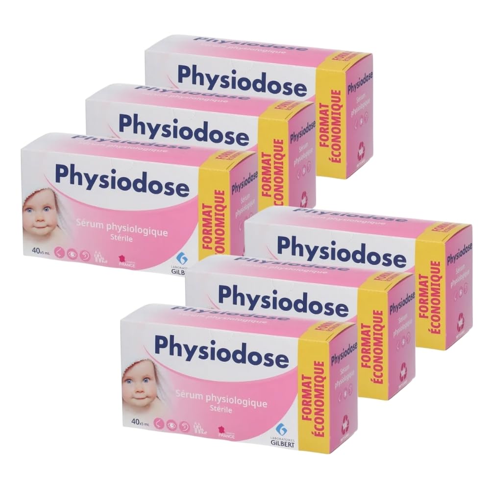 Pack 6 PHYSIODOSE, Physiological Serum 40x5ml, Hygiene of the nose, eyes, ears, Infant, baby, adult, Laboratoires Gilbert