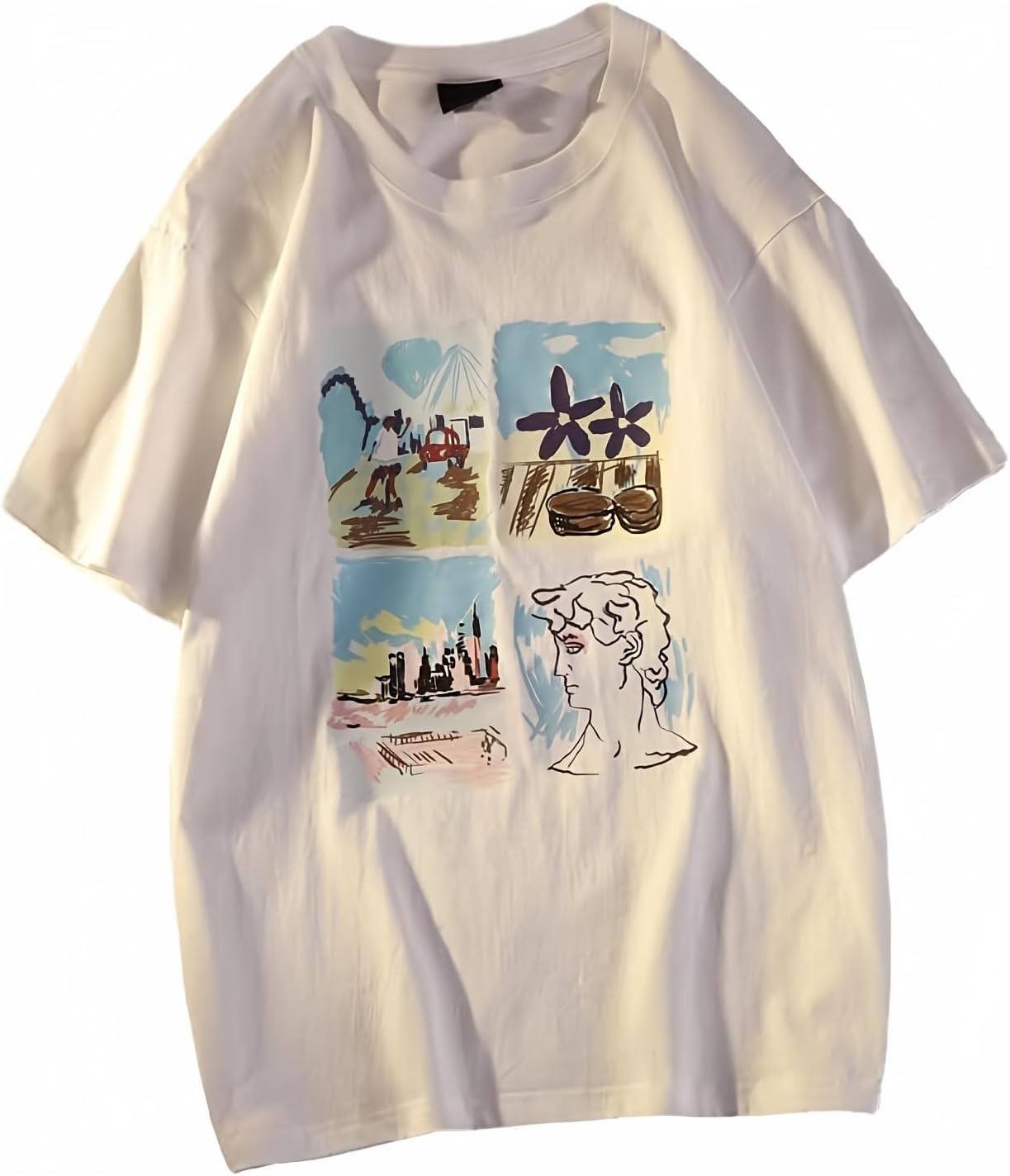 Women Vintage Short Sleeve T-Shirt Summer Print Oversized Tee Harajuku Japenese Streetwear Aesthetic Indie Pullover Top XX-Large White