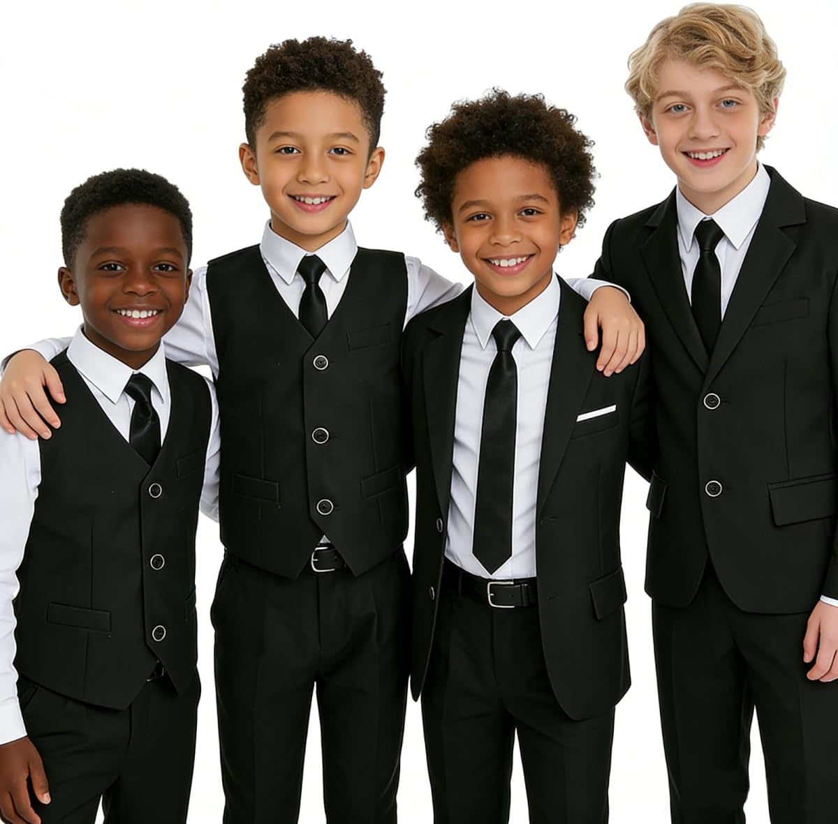 Boys Formal Suit Set Slim Fit Kids Tuxedo 6-Piece Toddler Suit for Wedding Church Boy School Clothing Adjustable Waist