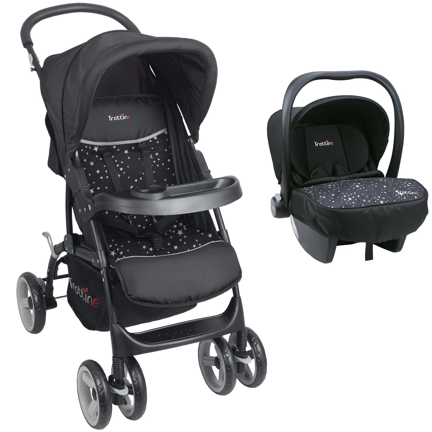 TS Cassiope TRAVEL SYSTEM Duo 2-en-1 : poussette compacte longue durée naissance-4 ans (22kg max) avec habillage pluie, combinée à un siège auto bébé R129 40-83 cm (13 kg max) – NoirEtoile