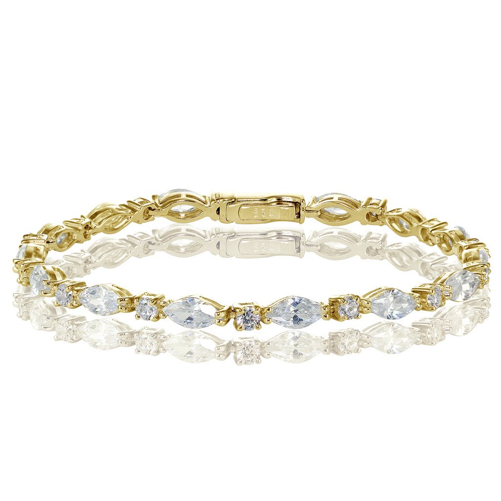 Hoops & Loops Marquise & Oval CZ Tennis Bracelet Sterling Silver Yellow Gold Flash Sterling Rose Gold Flash Sterling