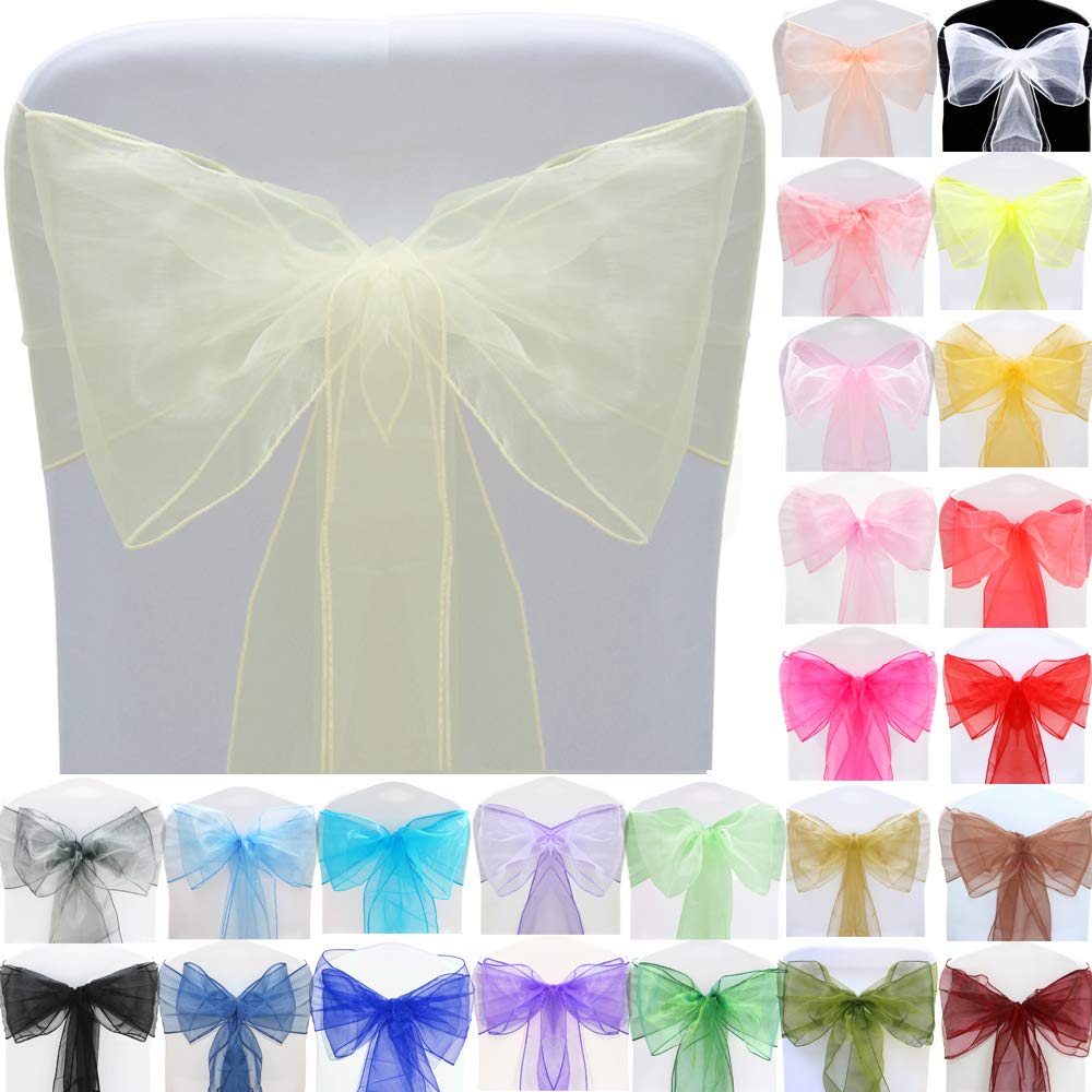 Time to Sparkle 150pcs 22x280cm Ivory Organza Sashes Wider Sash Fuller Bows Chair Cover Bows Sash for Wedding Party Birthday Decoration