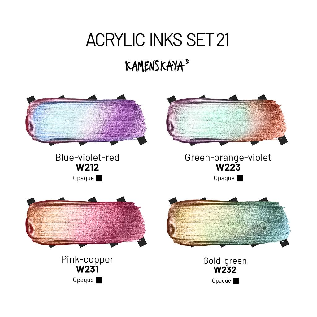 Kamenskaya Lot de 4 flacons d'encre acrylique Chameleon Metallics