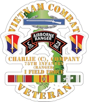 Kiss-Cut Stickers - Vietnam Combat Vet - C Co 75th Infantry Ranger - I Field Force SSI 2"x2", Transparent