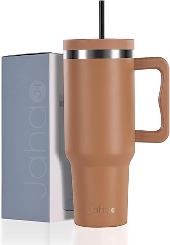 Miniatura 8 de Jahao Vaso de 40 onzas con asa y tapa con pajilla, vasos de acero inoxidable con pajilla, taza aislada, botella de agua, taza de viaje, taza de