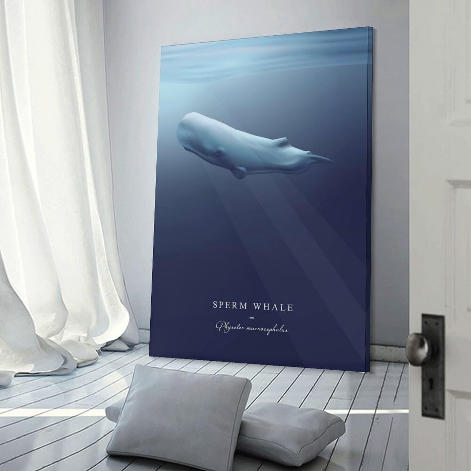 Junmoney Canvas Art Print Sperm Whale Art Print, 24x36inch(60x90cm), for Office, Study Or Home Workspace, Home Office Artwork with Decorative Appeal