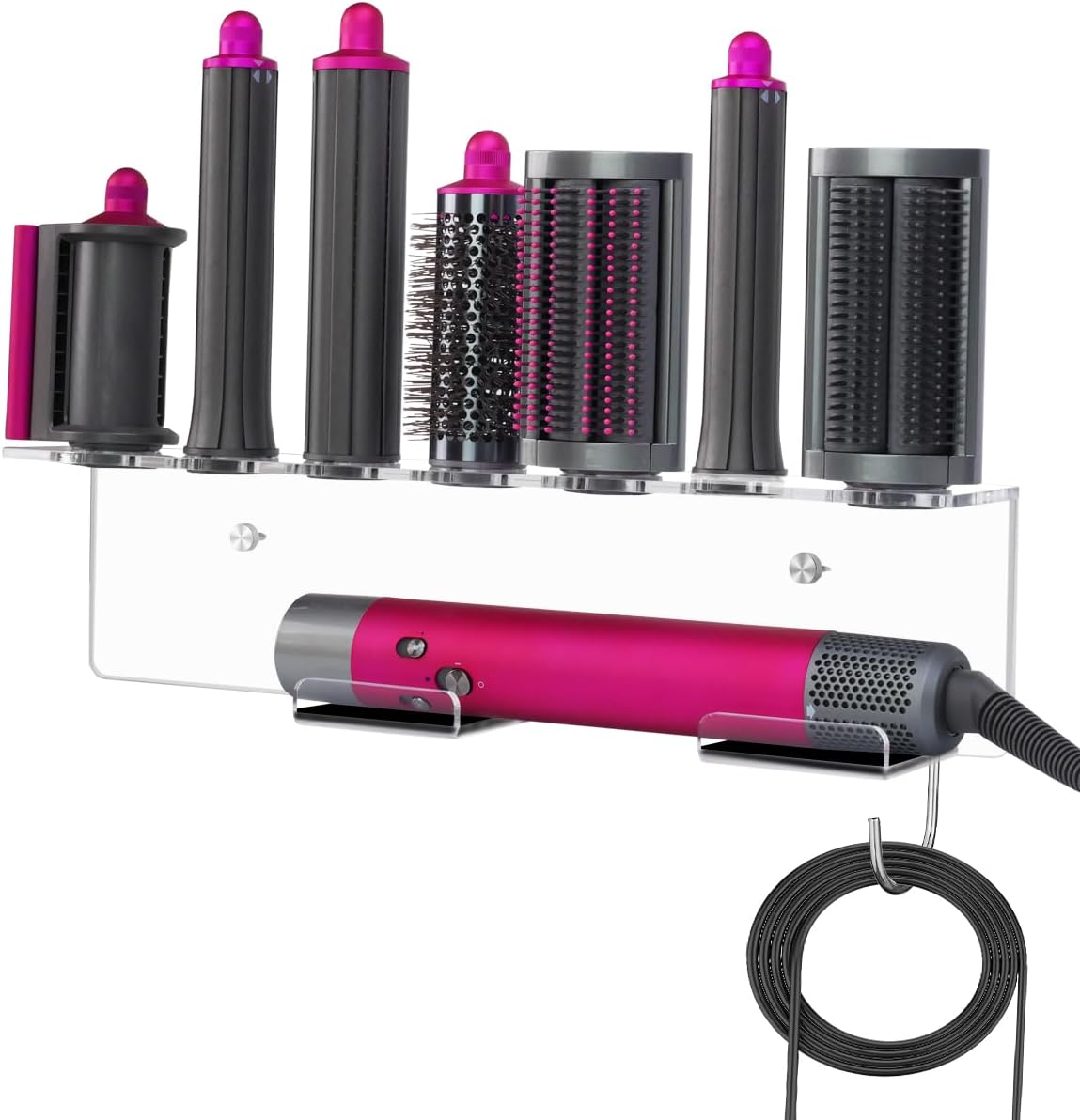 Wall Mount Holder Compatible with Airwrap – Clear Acrylic Organizer Rack for Hair Styler & Attachments, Space Saving Wall Storage for Bathroom or Vanity