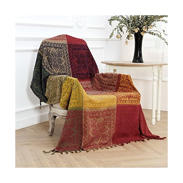 amorus Chenille Jacquard Tassels Throw Blanket Sofa Chair Cover Tablecloth - Colorful Tribal Pattern - Image 6