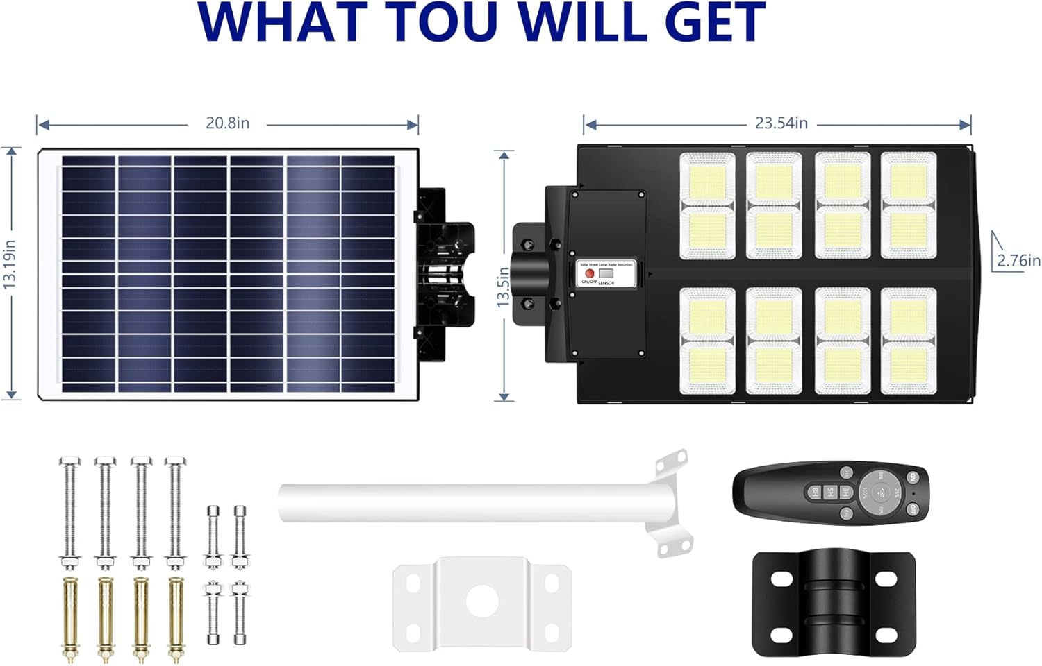 Solar Street Light - 300W Gefolly Dusk to Dawn Led Outdoor Lights, IP66 Waterproof 6500K Solar Motion Sensor Security Flood Lights with Remote Control for Parking Lot, Basketball Court, Yard, Garden - - 