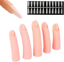 5 Pcs Silicone Practice Fingers for Acrylic Nails with 240 False Nail Tips Nail Training Mannequin Finger Soft Nail Art Training Manicure Fingers for DIY Nails Practice