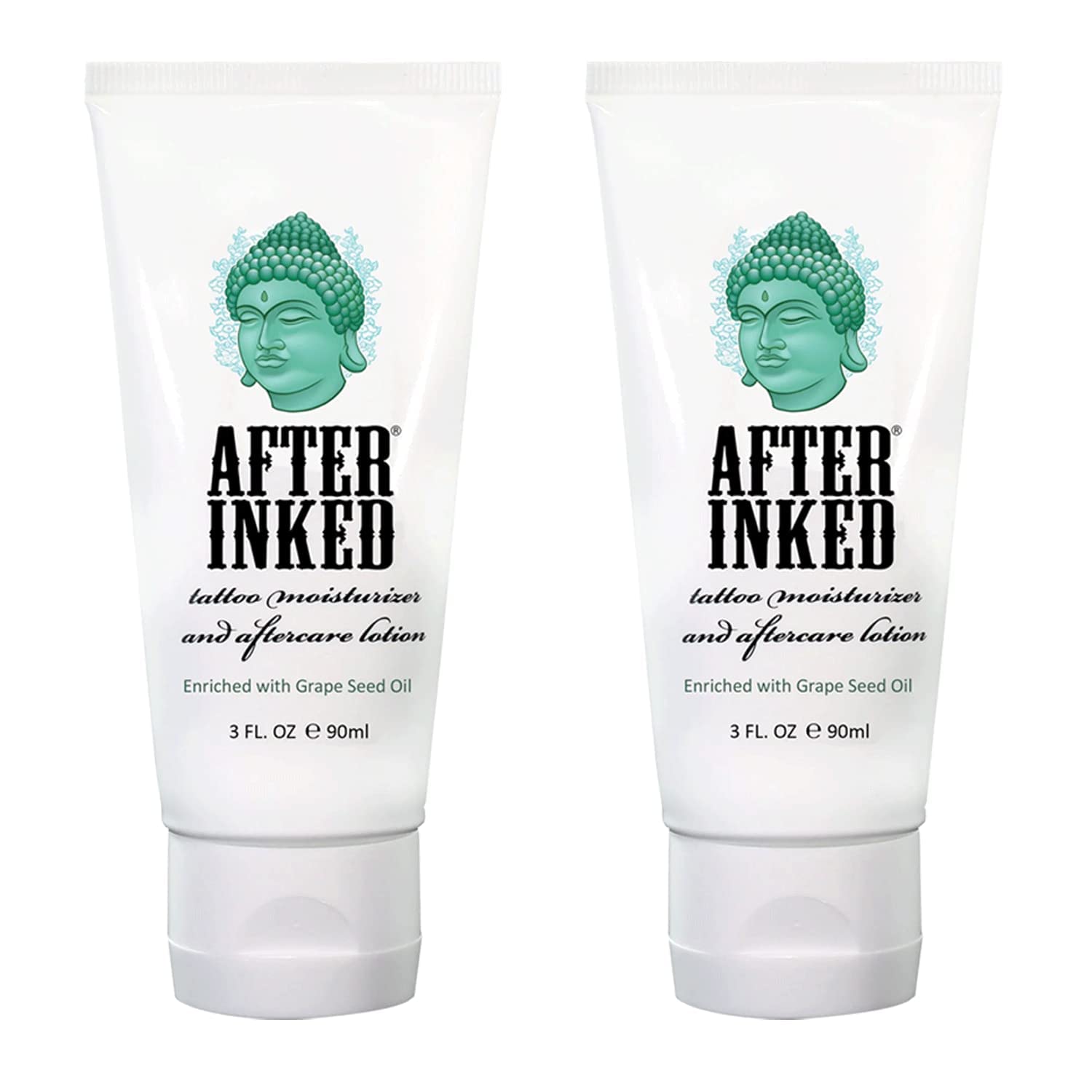 After Inked Tattoo Moisturizer & Aftercare Lotion - MADE IN USA - Vegan Tattoo Aftercare Cream Enriched with Grape Seed Oil, Tattoo Balm, Tattoo Kit Essentials - 3 Fluid Ounce Tube (2-Pack)