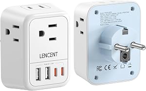 LENCENT European Travel Plug Adapter, Type E/F Adapter with 4 Outlet, 4 USB Charger(2 Type C) Adaptor, Canada/US to EU Spain France Germany Greece Norway Iceland Korea, Cruise Approved