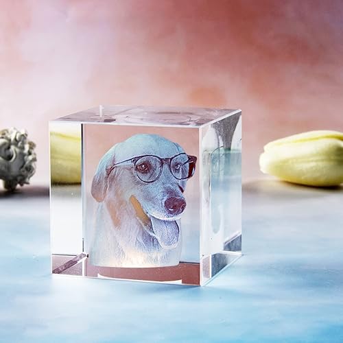 Miniatura 3 de Cubo de fotos de cristal 3D personalizado con luz, marco de fotos conmemorativo para mascotas, regalo de condolencias para mujeres y hombres