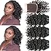 FU SHEN 8A Brazilian Deep Wave Bundles with Closure, Short 8 Inch Unprocessed Virgin Human Hair Weave Deep Culry 4 Bundles with Three Part Lace Closure, Full Head
